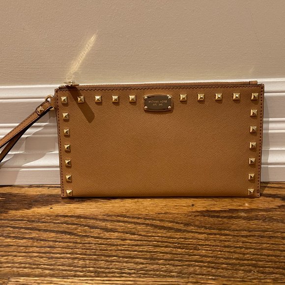 Michael Kors Studded Brown Clutch - Picture 1 of 5